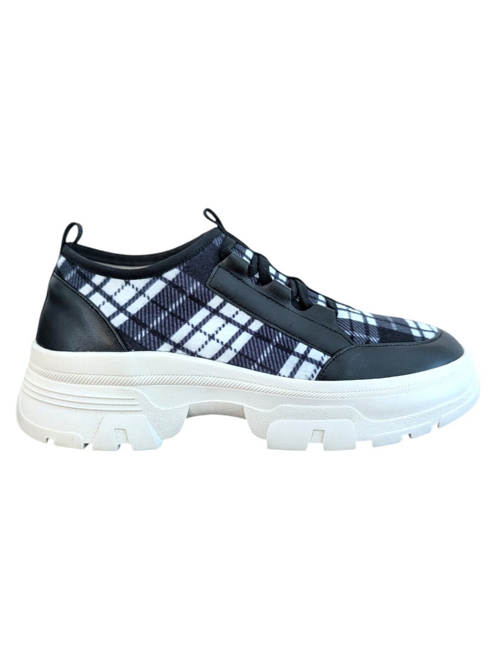 Linea Paolo Black Plaid Sneaker Rowen Chunky Platform Slip On Leather Size 6.5M